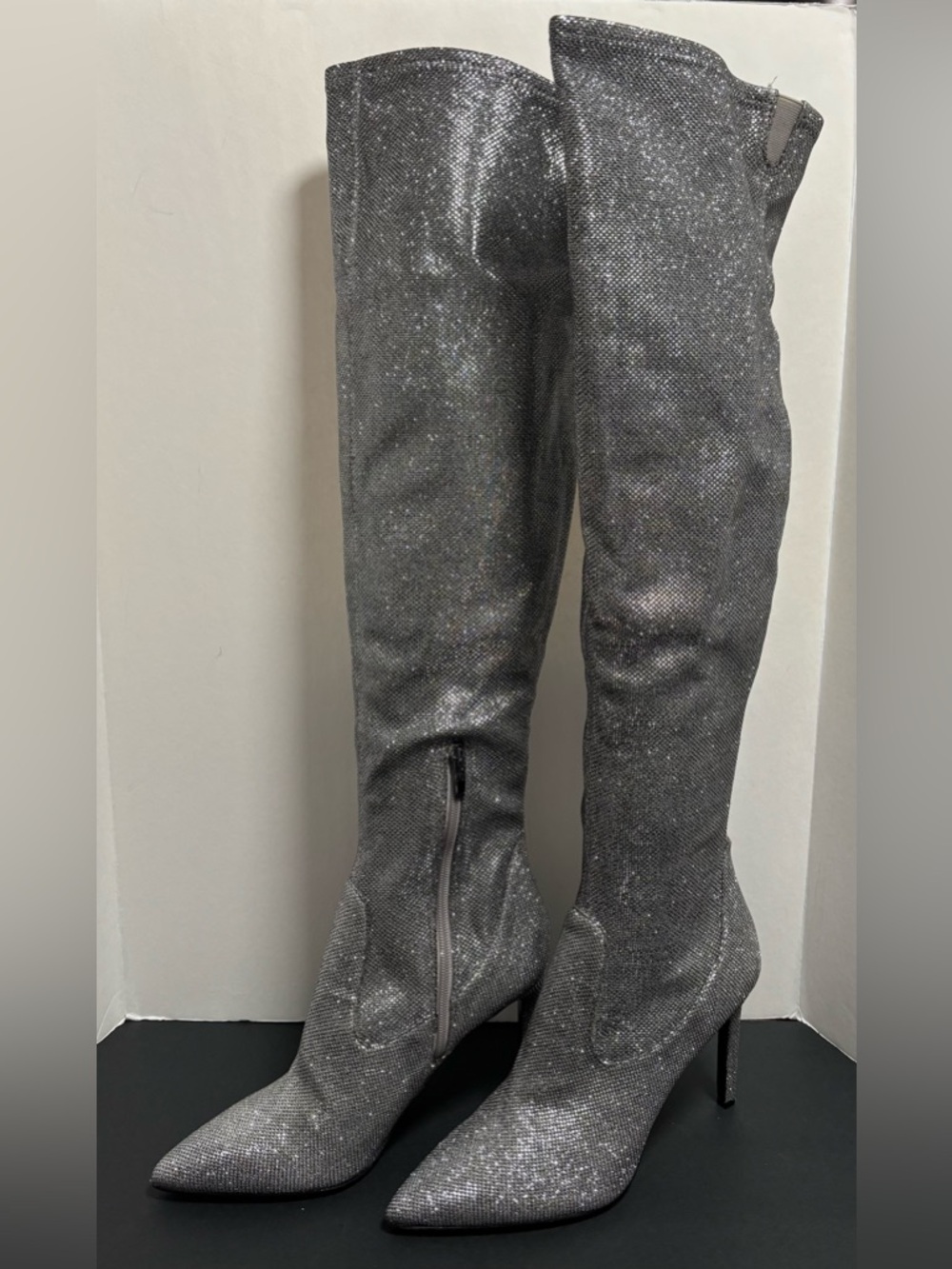 Nine West Tacy Metallic Over-The-Knee Boots - Pewter Shimmer - Size 10M Like New